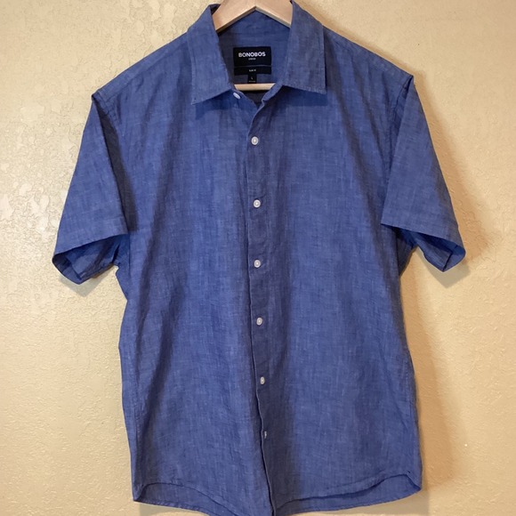 Bonobos Chambray Shirt Men's Size Large, Dark Blue Chambray, Short Sleeve - Picture 1 of 5